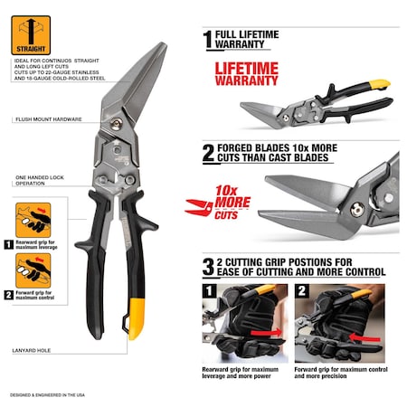 Toughbuilt Straight Offset Long Cut Aviation Snips TB-H4-60-SOL
